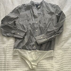 J. Crew Black and White Striped Bodysuit Blouse